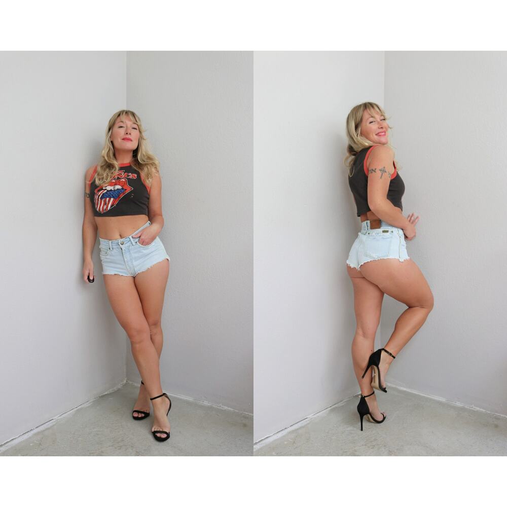 1970's Vintage Zeppelin Cheeky Distressed Daisy Duke Denim Shorts ~Women's XS SM